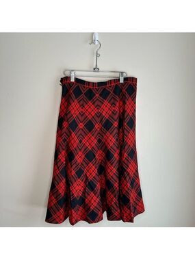 Highland Queen Black Red Plaid Wool Midi Skirt Size 12